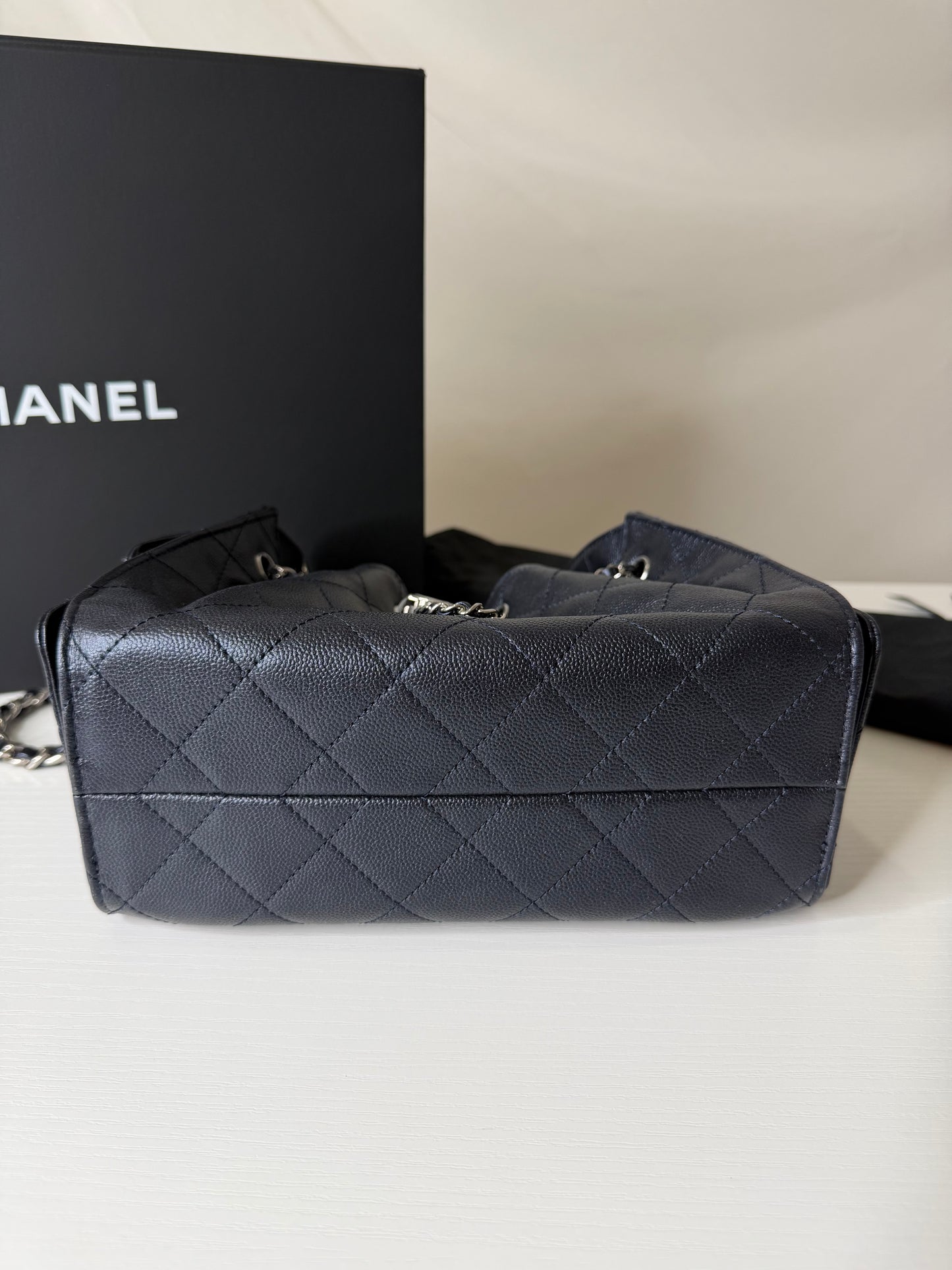 Chanel 25 Caviar Mini Metallic Navy