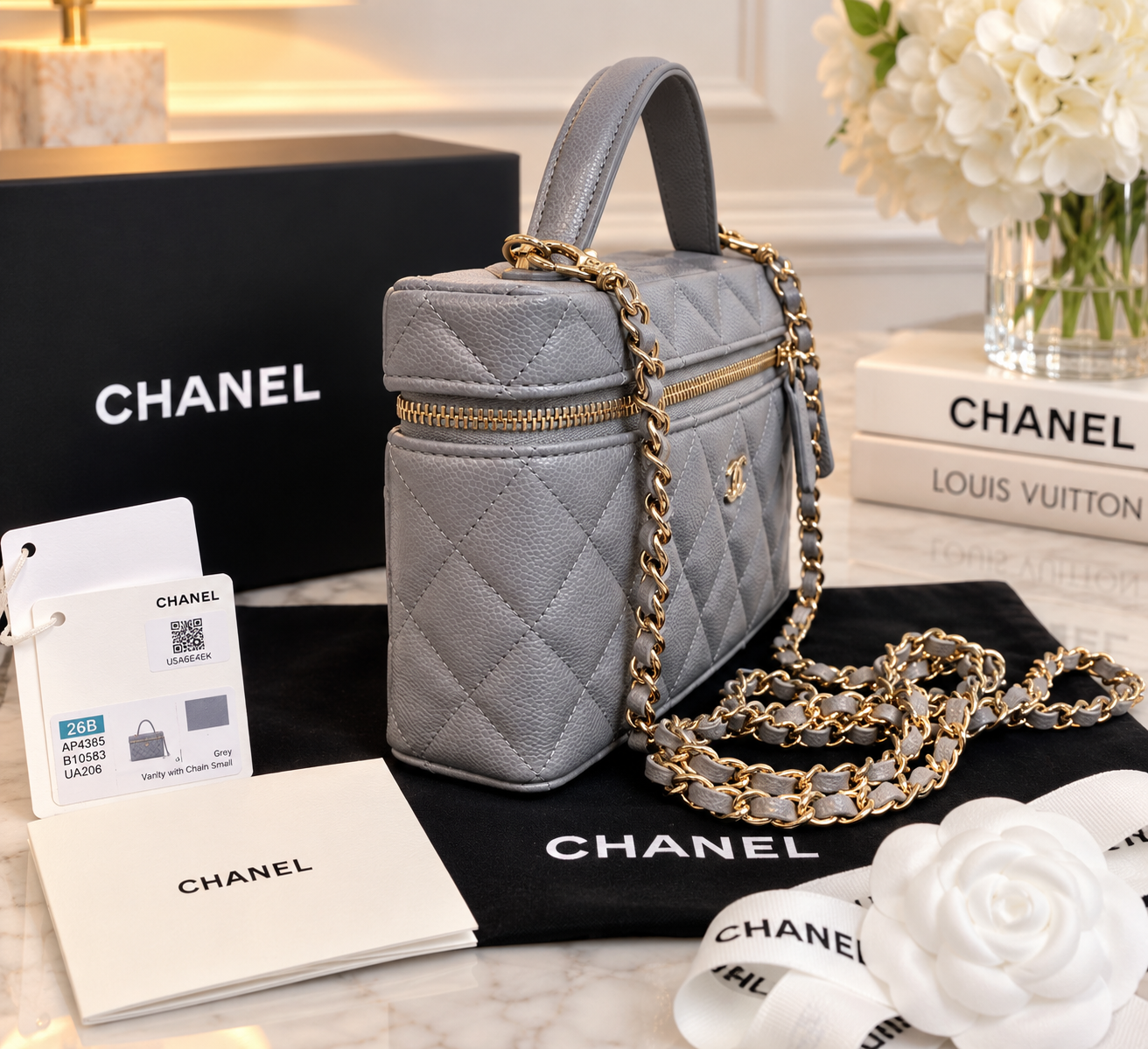 Chanel Caviar Slim Vanity Grey