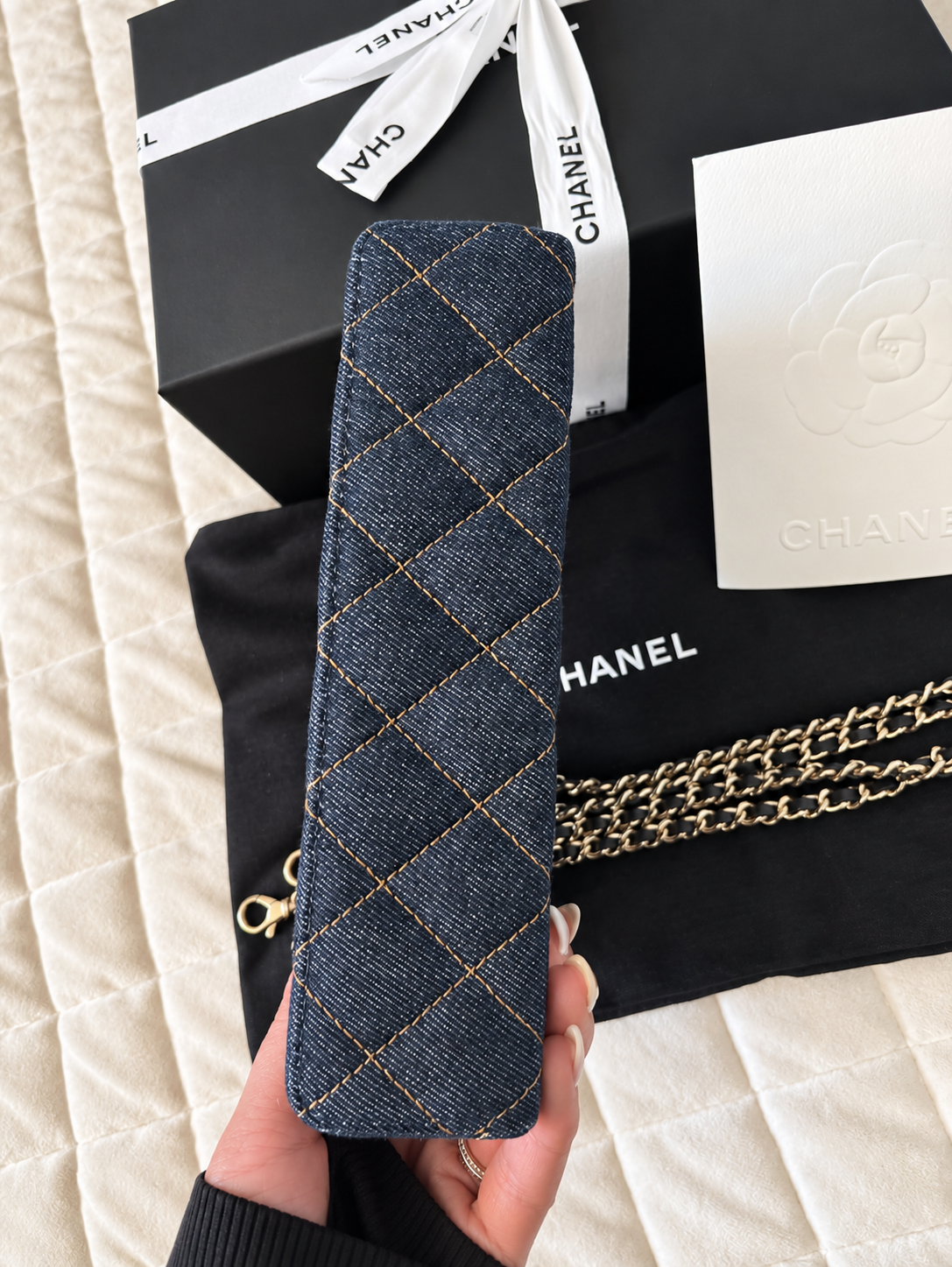 Chanel Denim Slim Top Handle Vanity Case w/ Chain