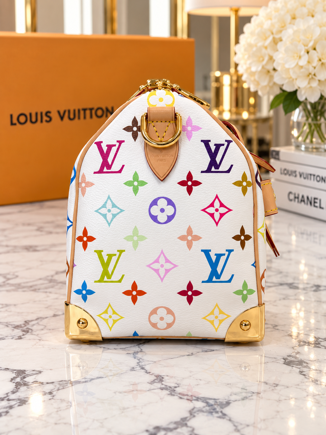 LV X TM Monogram Multicolor Speedy Bandouliere 25 White