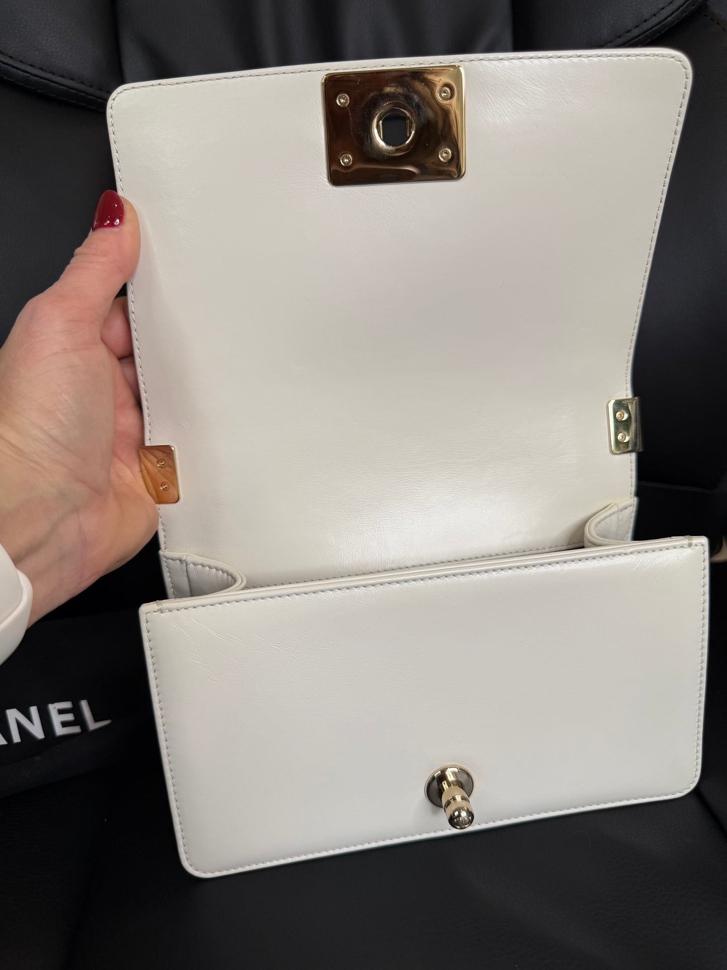 Chanel White Boy Small Shearling