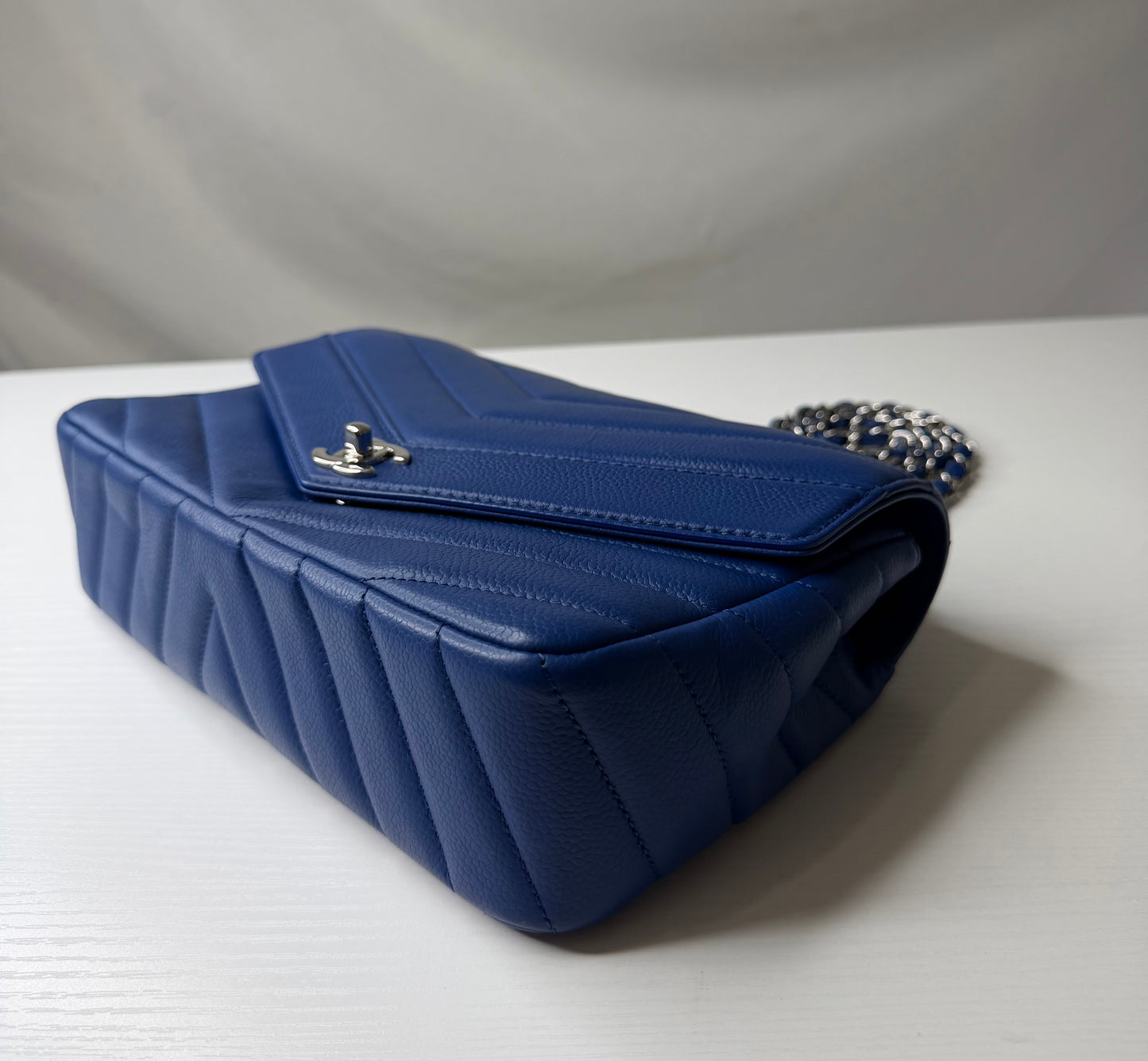 Chanel Caviar Chevron Single Flap Blue