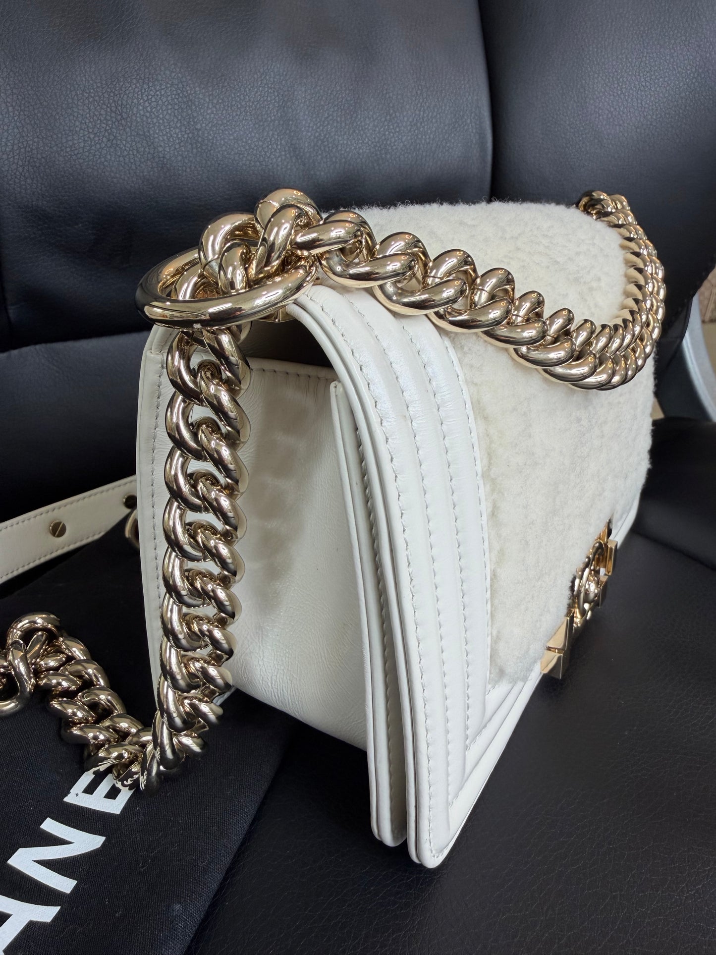 Chanel White Boy Small Shearling