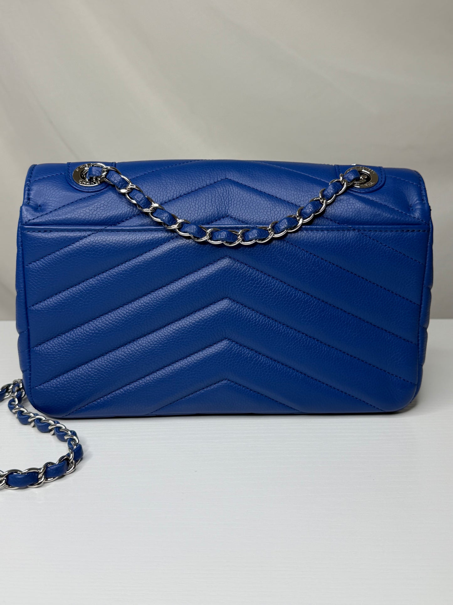 Chanel Caviar Chevron Single Flap Blue