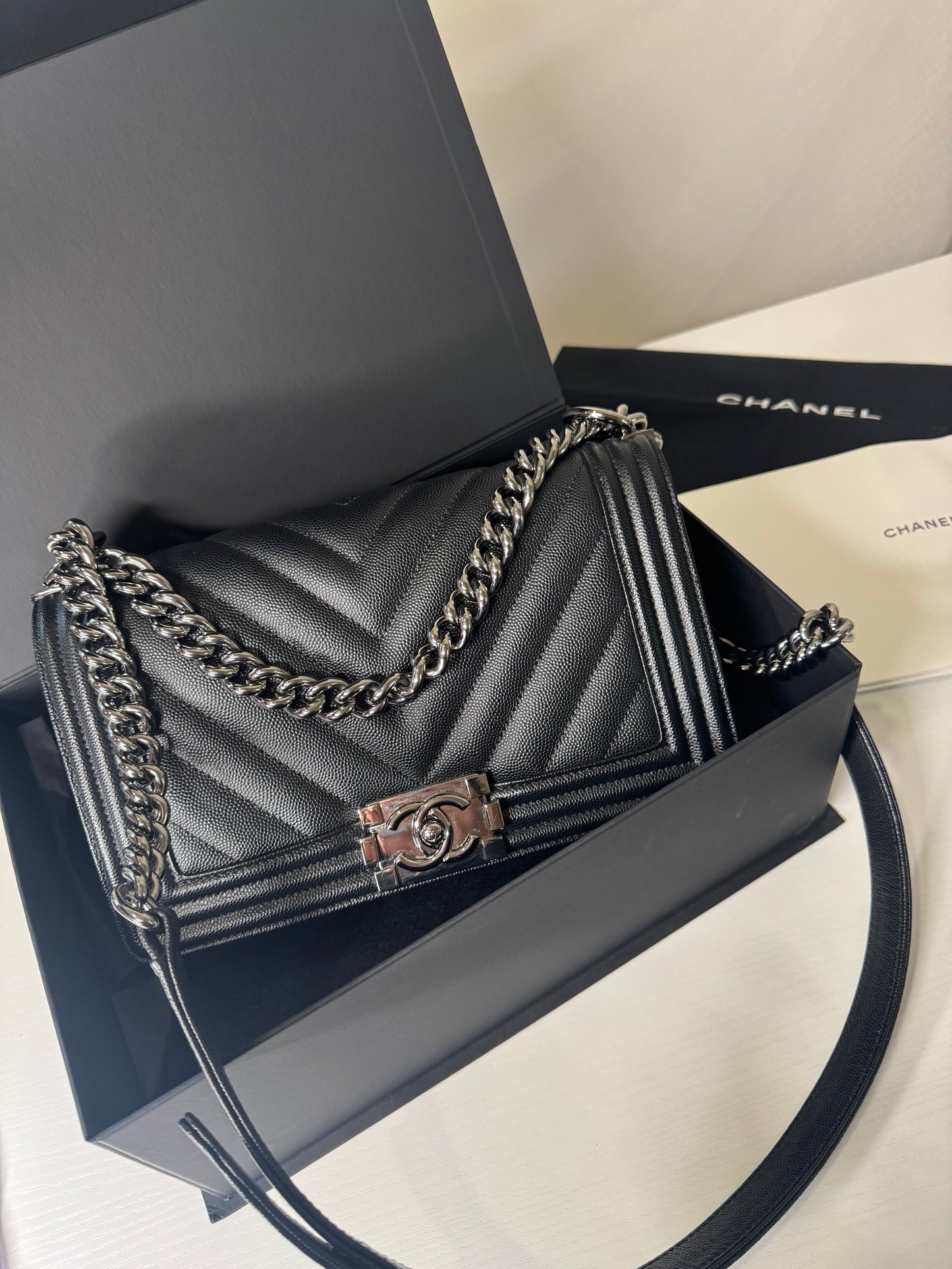 Chanel Chevron Caviar Boy Bag Medium