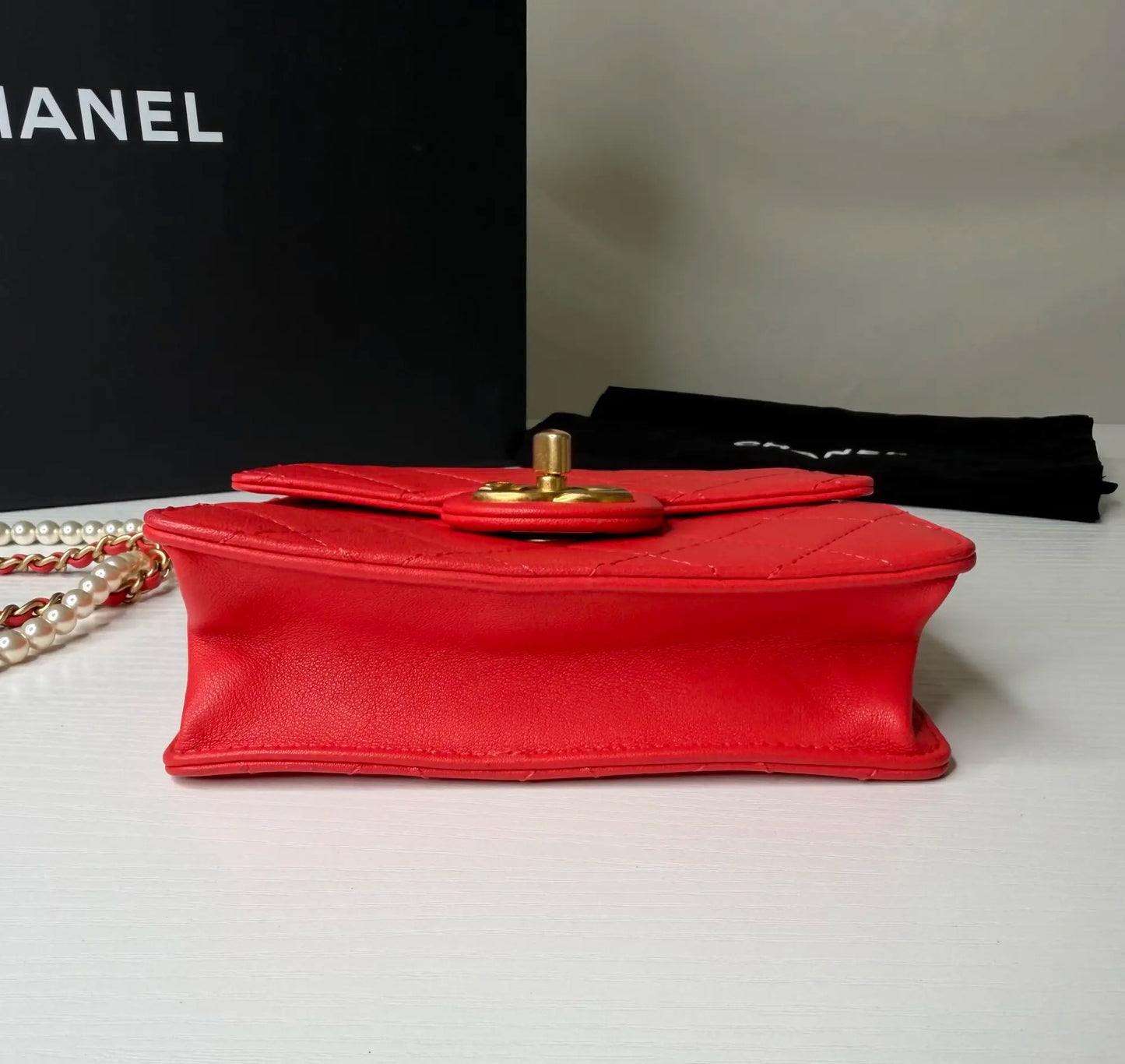 Chanel Red Pearl Quilted Lambskin Bag