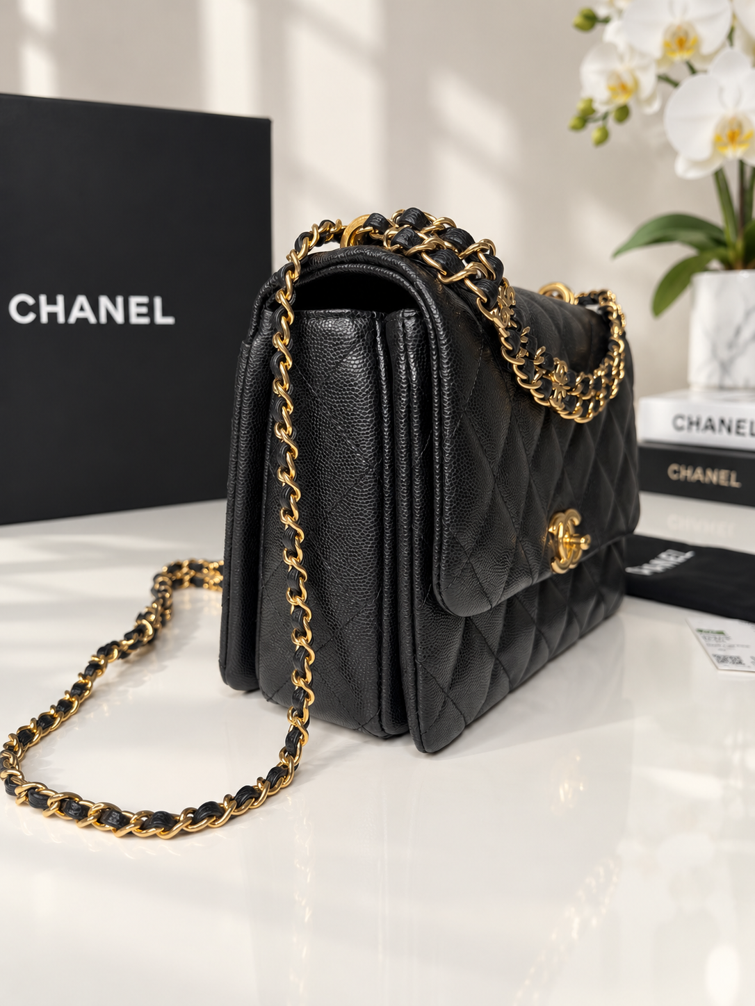 Caviar Quilted Coco First Flap Black