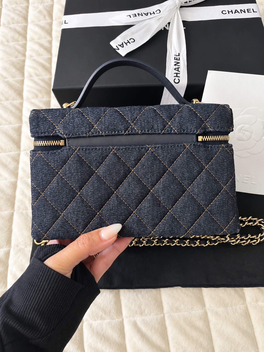 Chanel Denim Slim Top Handle Vanity Case w/ Chain