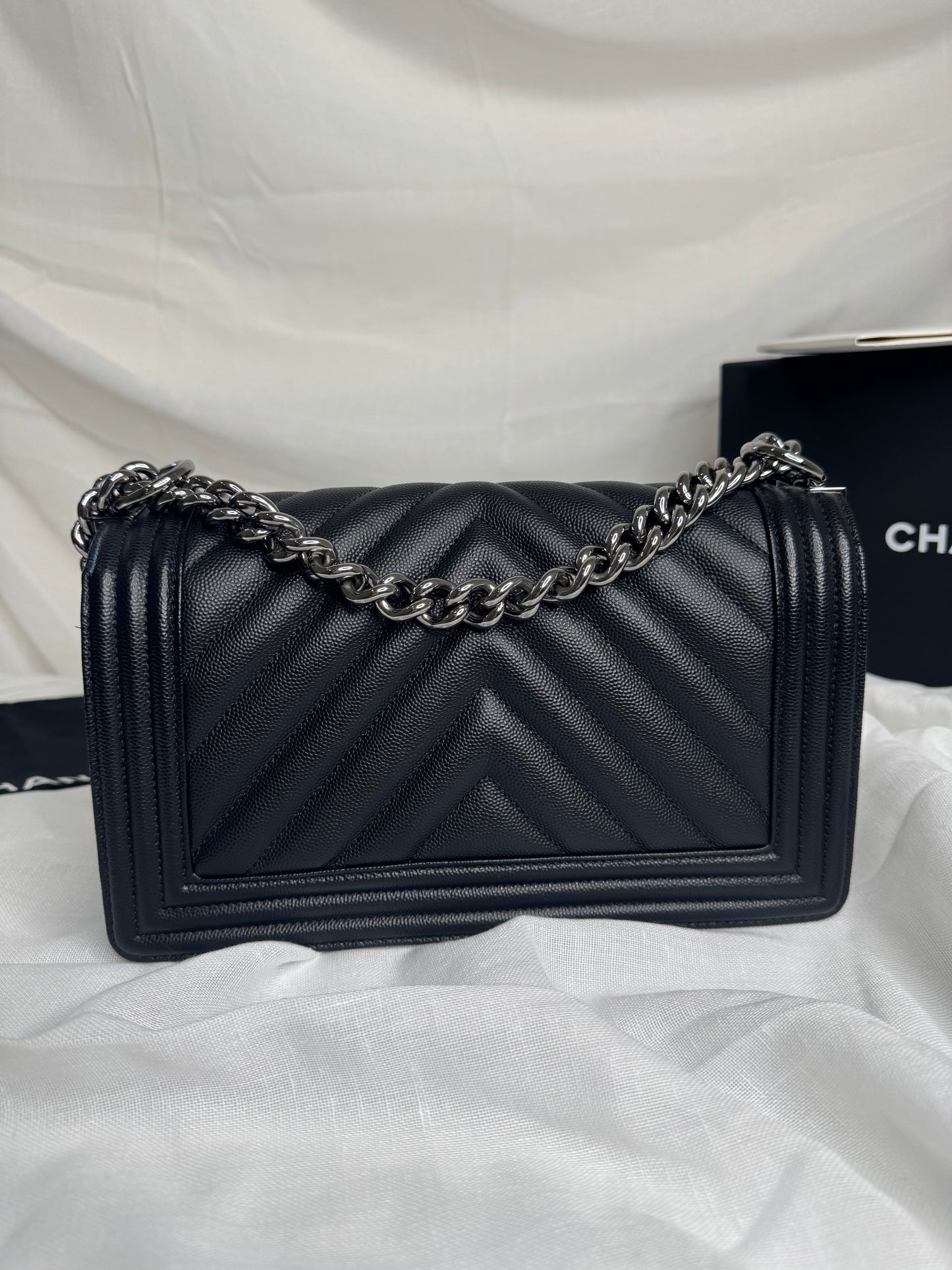 Chanel caviar Chevron boy medium SHW