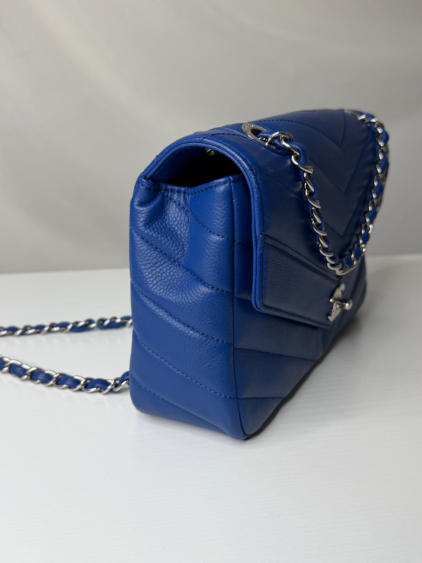 Chanel Caviar Chevron Single Flap Blue