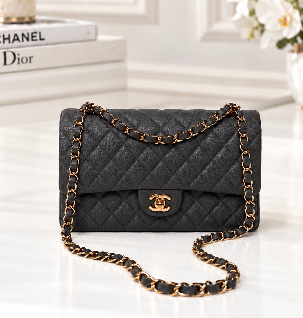 Chanel Caviar Classic Flap Grey GHW