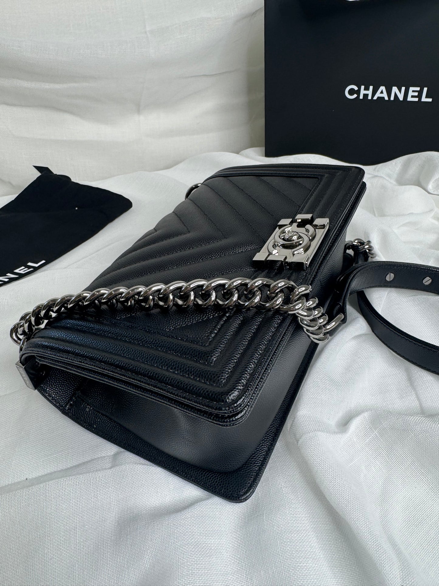 Chanel caviar Chevron boy medium SHW