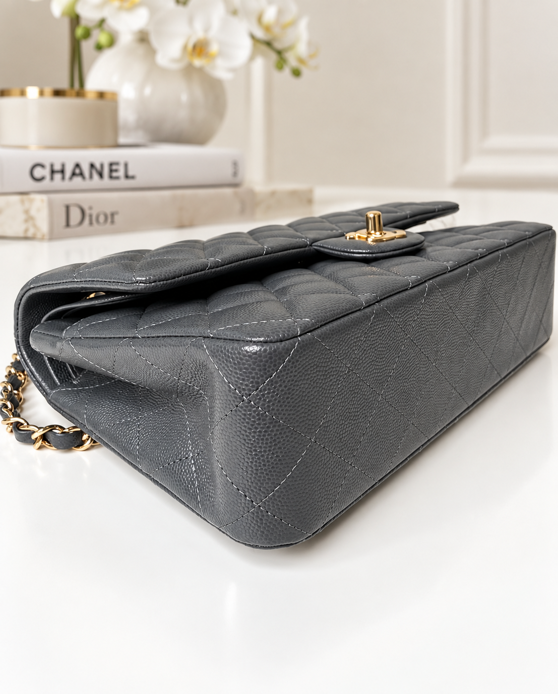 Chanel Caviar Classic Flap Grey GHW