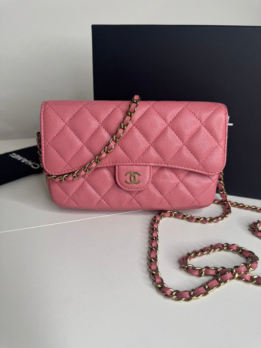 Chanel Caviar Phone Holder Pink GHW