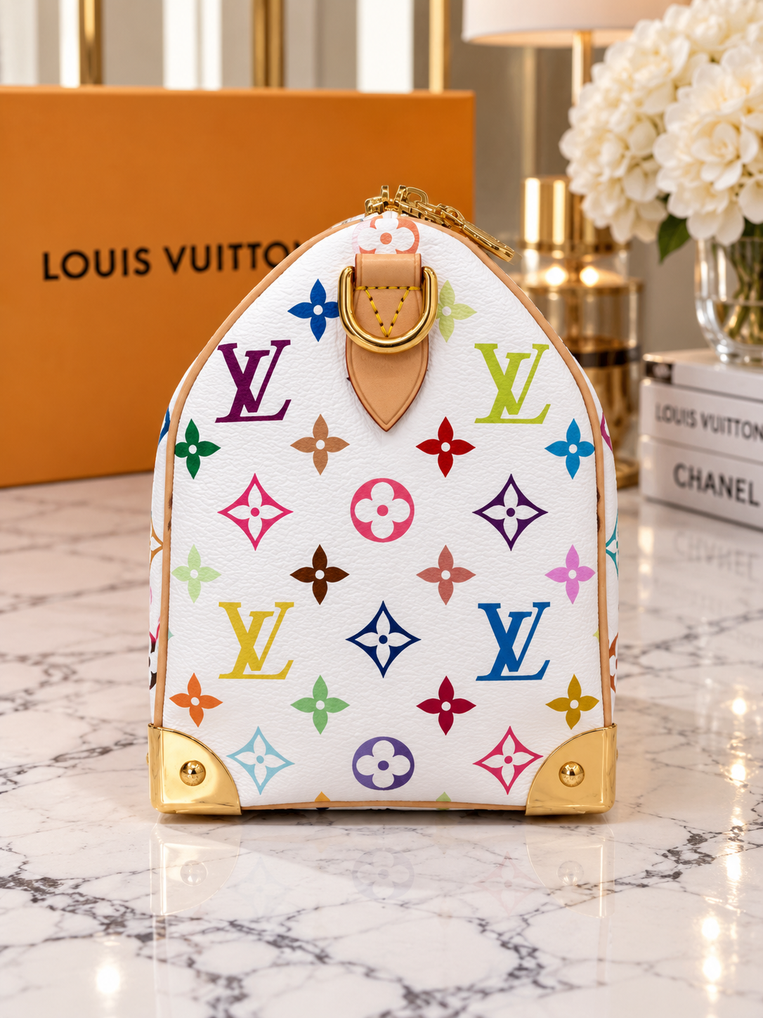 LV X TM Monogram Multicolor Speedy Bandouliere 25 White