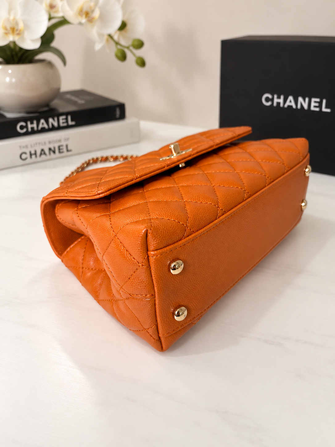 Chanel Caviar Coco Top Handle Carmel