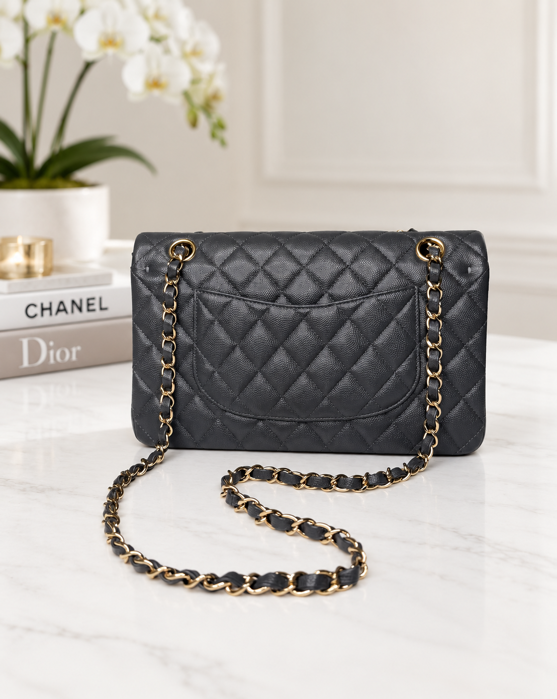 Chanel Caviar Classic Flap Grey GHW
