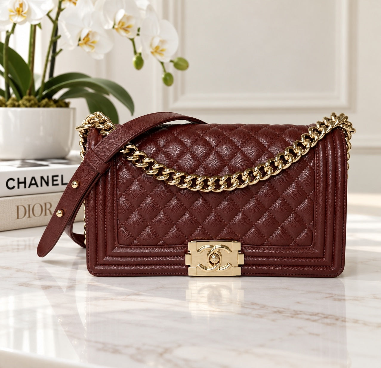 Chanel Caviar Boy Brown