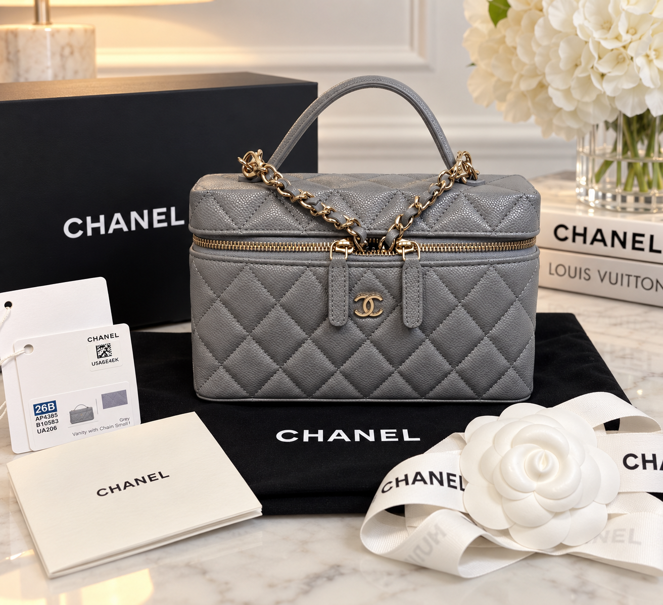 Chanel Caviar Slim Vanity Grey