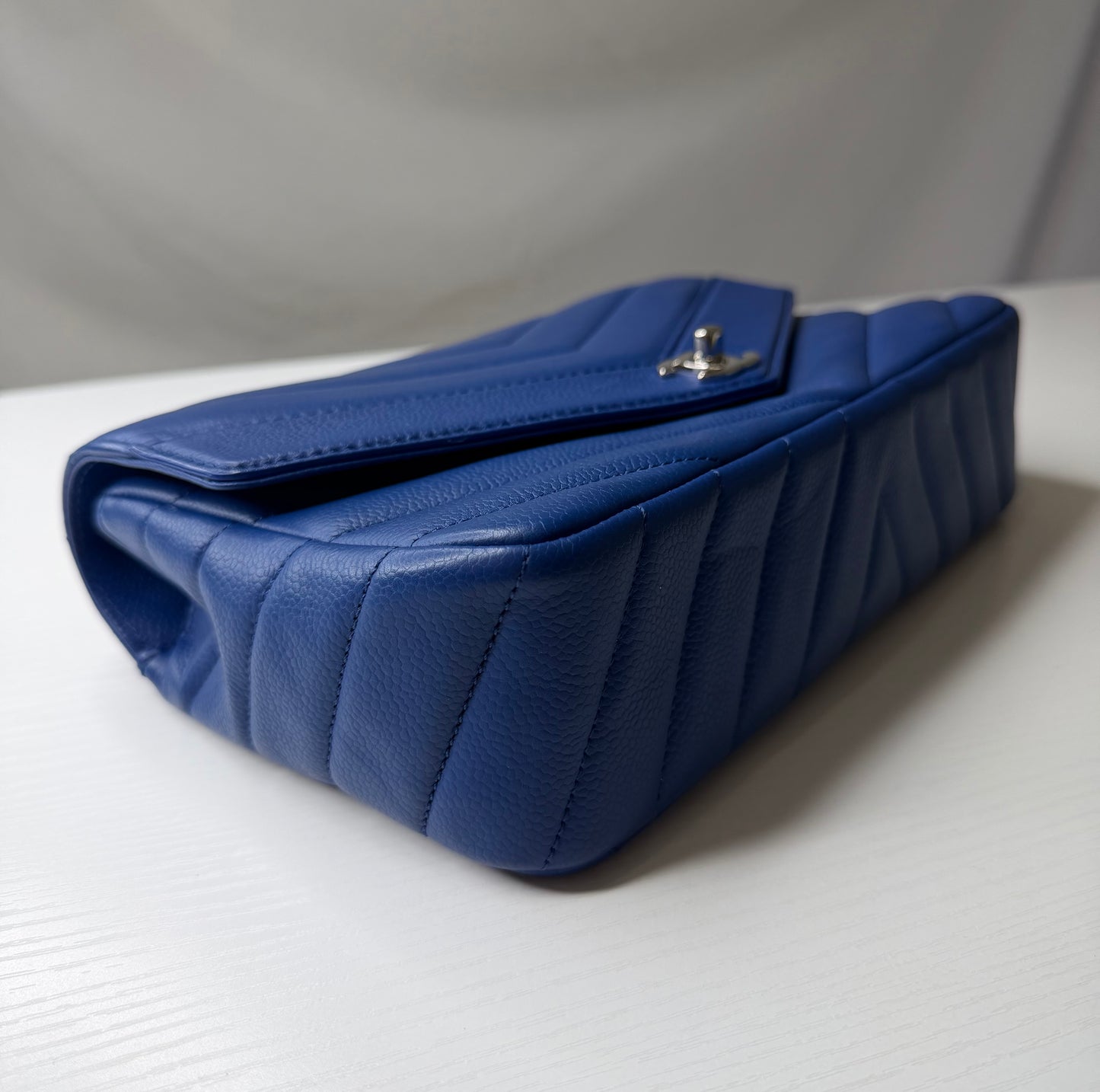 Chanel Caviar Chevron Single Flap Blue