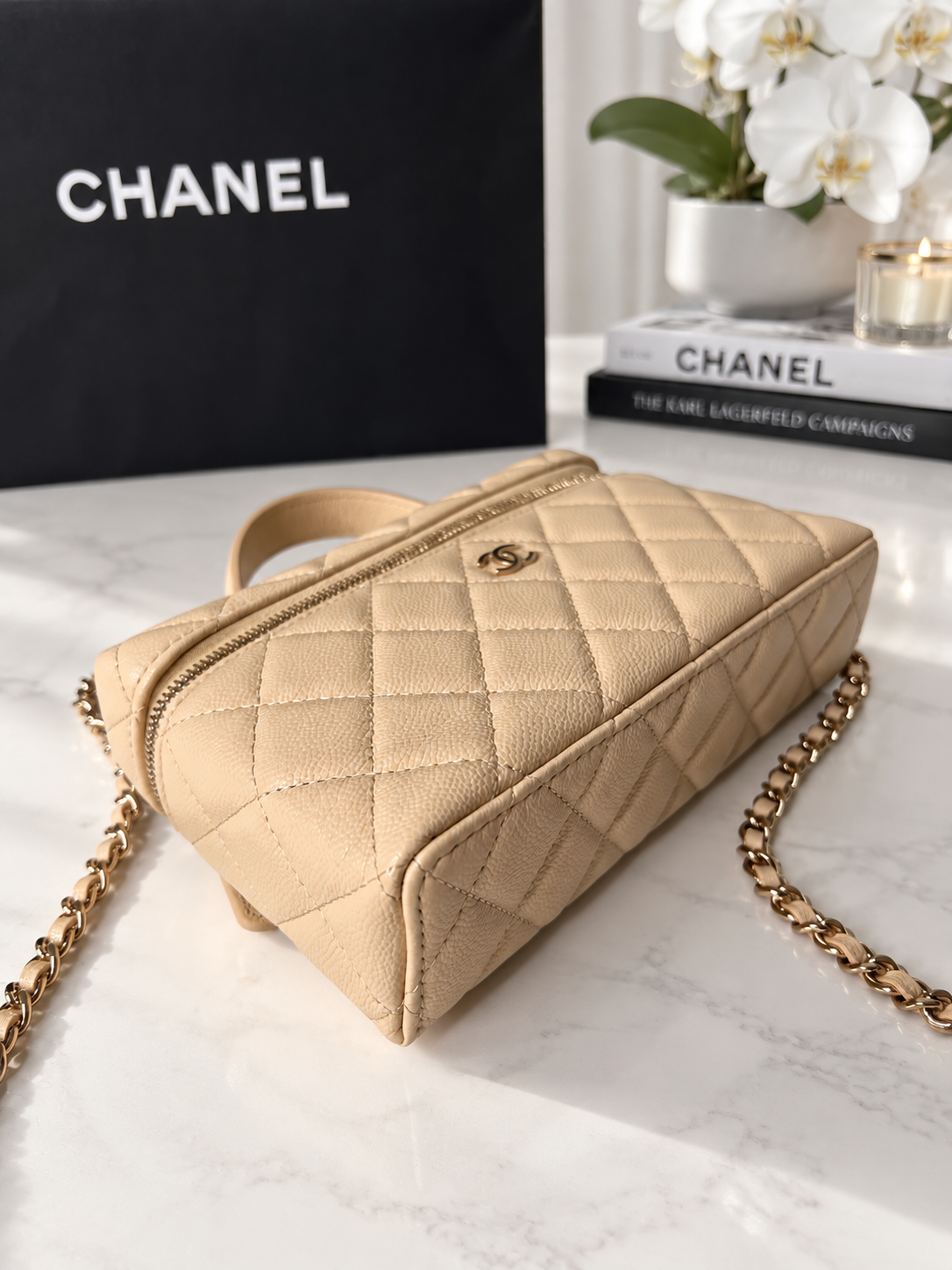 Chanel Caviar Slim Vanity Beige