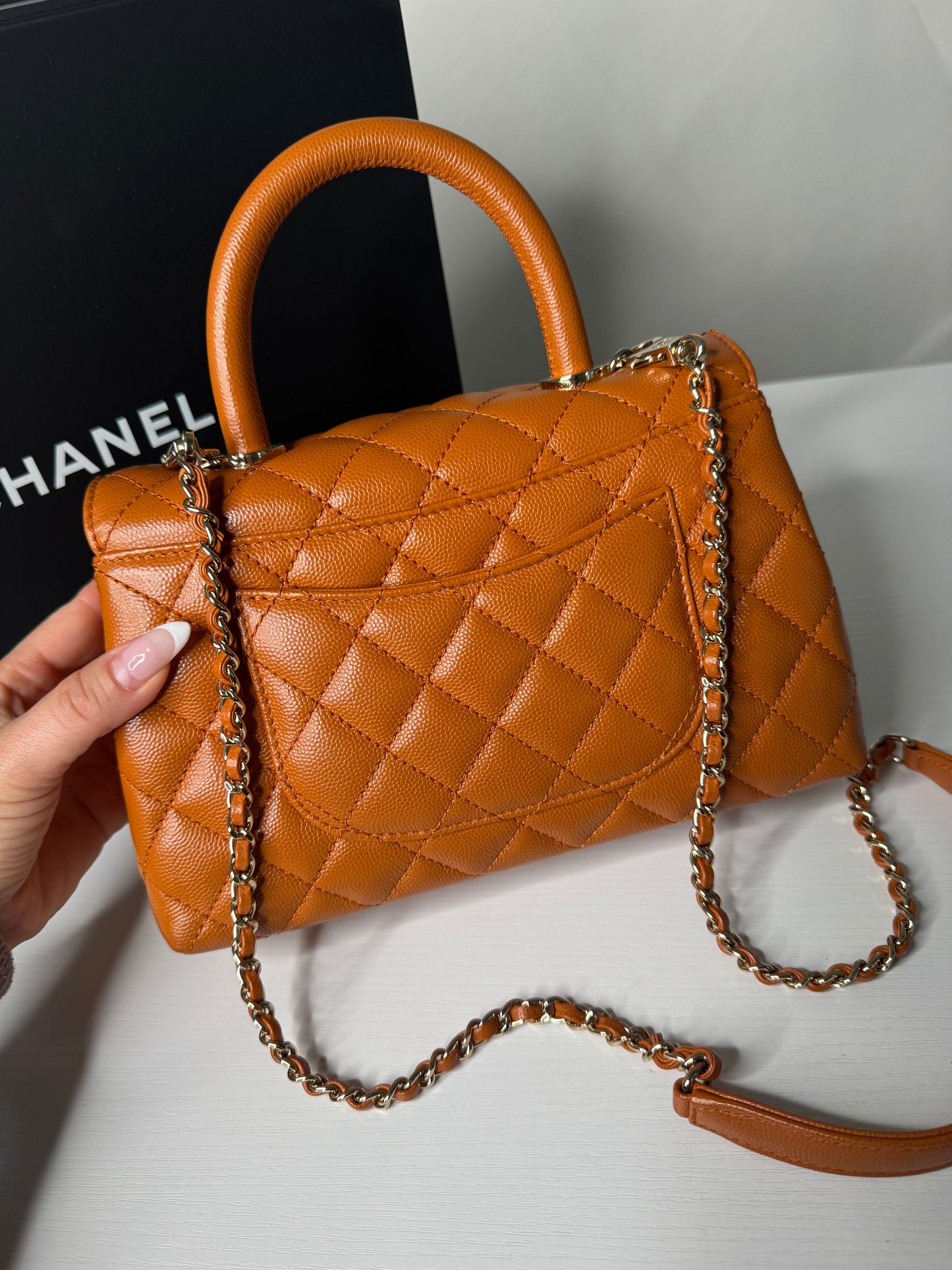 Chanel Caviar Coco Top Handle Carmel
