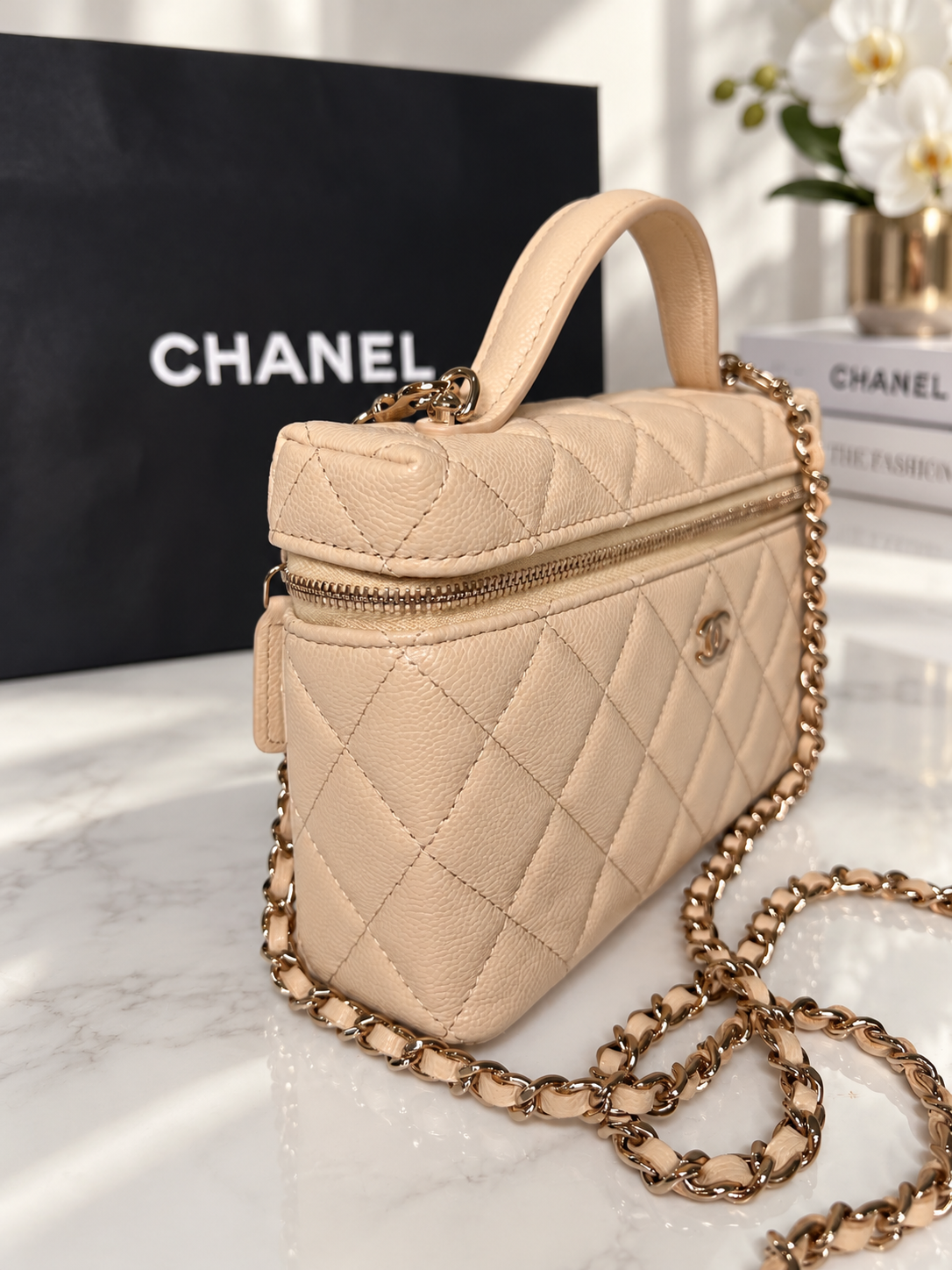 Chanel Caviar Slim Vanity Beige