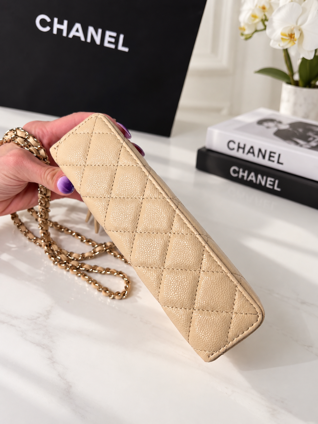Chanel Caviar Slim Vanity Beige