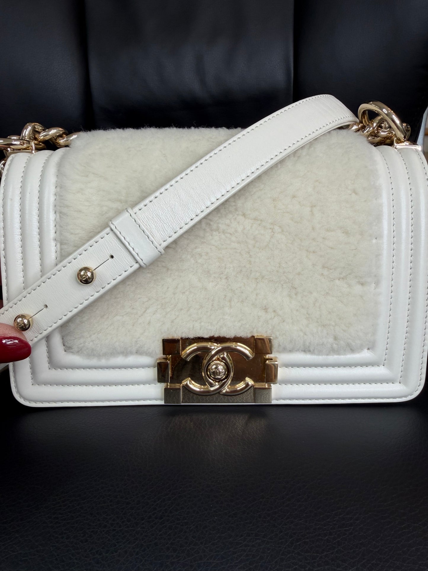 Chanel White Boy Small Shearling