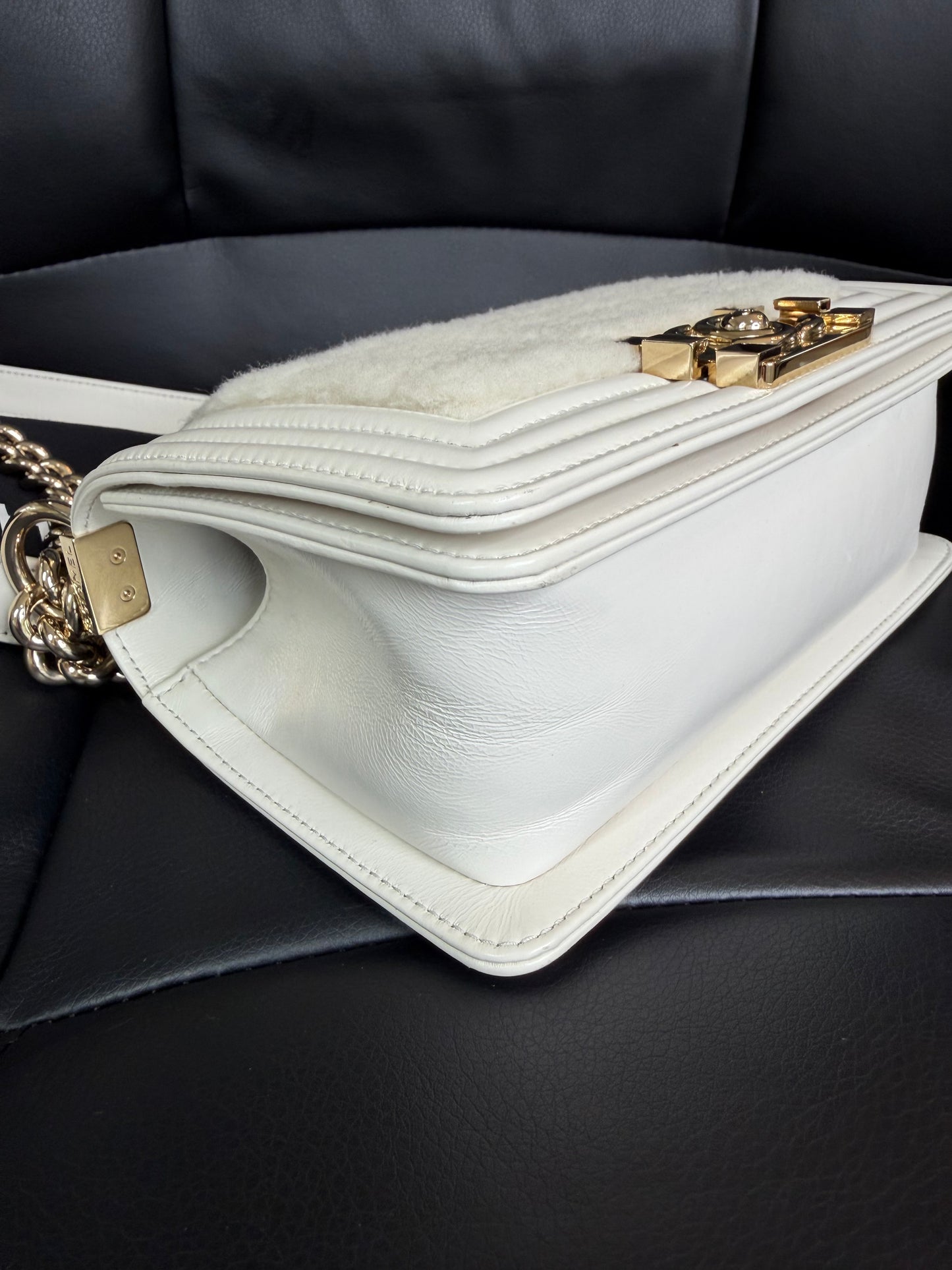 Chanel White Boy Small Shearling