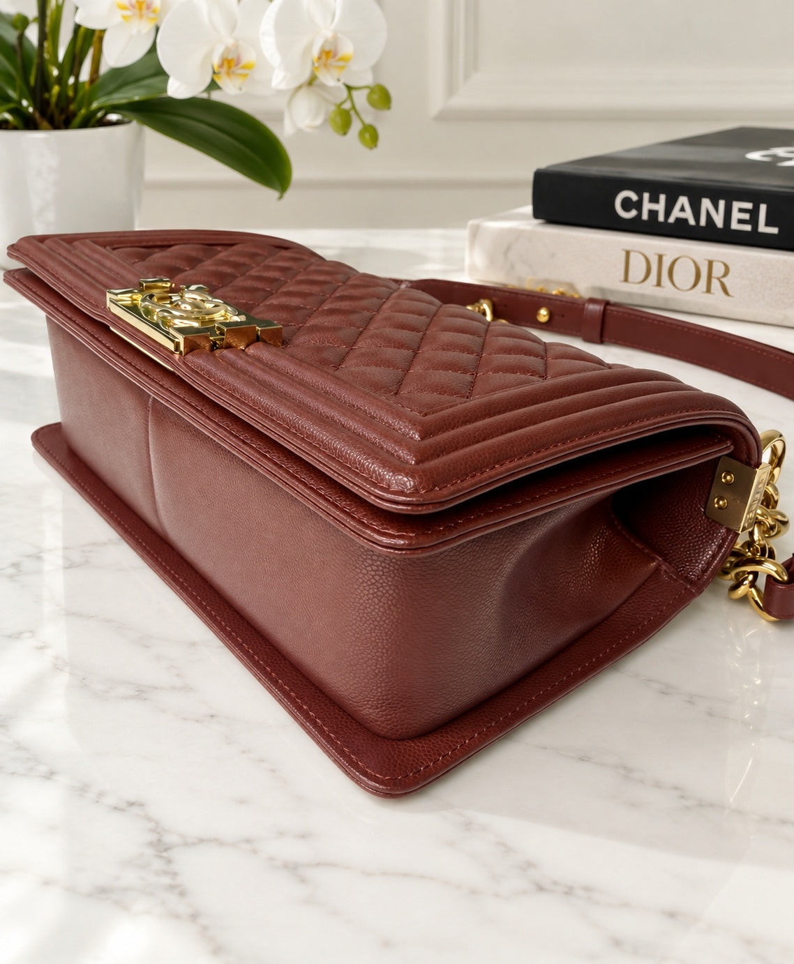 Chanel Caviar Boy Brown