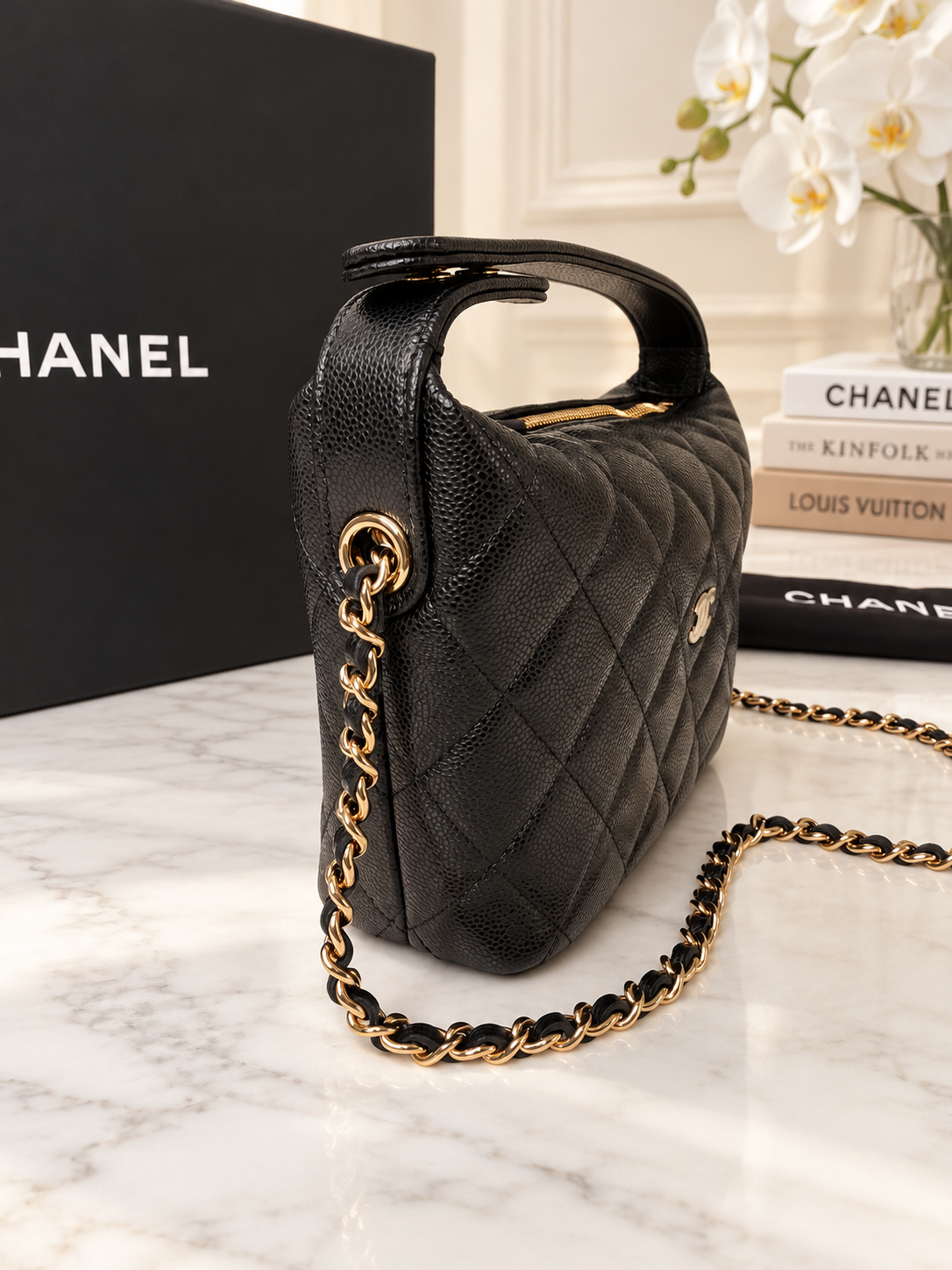 Chanel Caviar Hobo Clutch with Chain