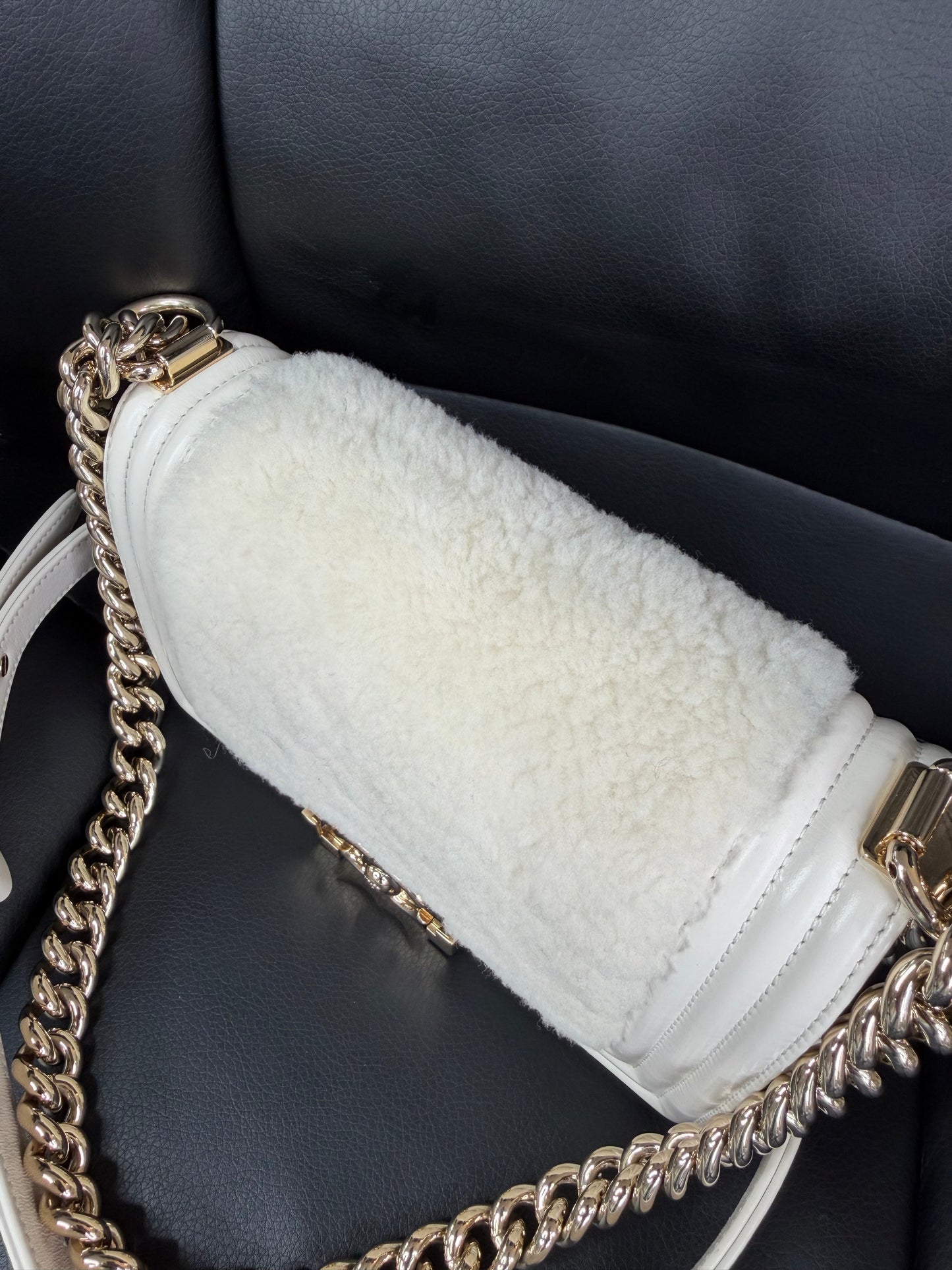 Chanel White Boy Small Shearling