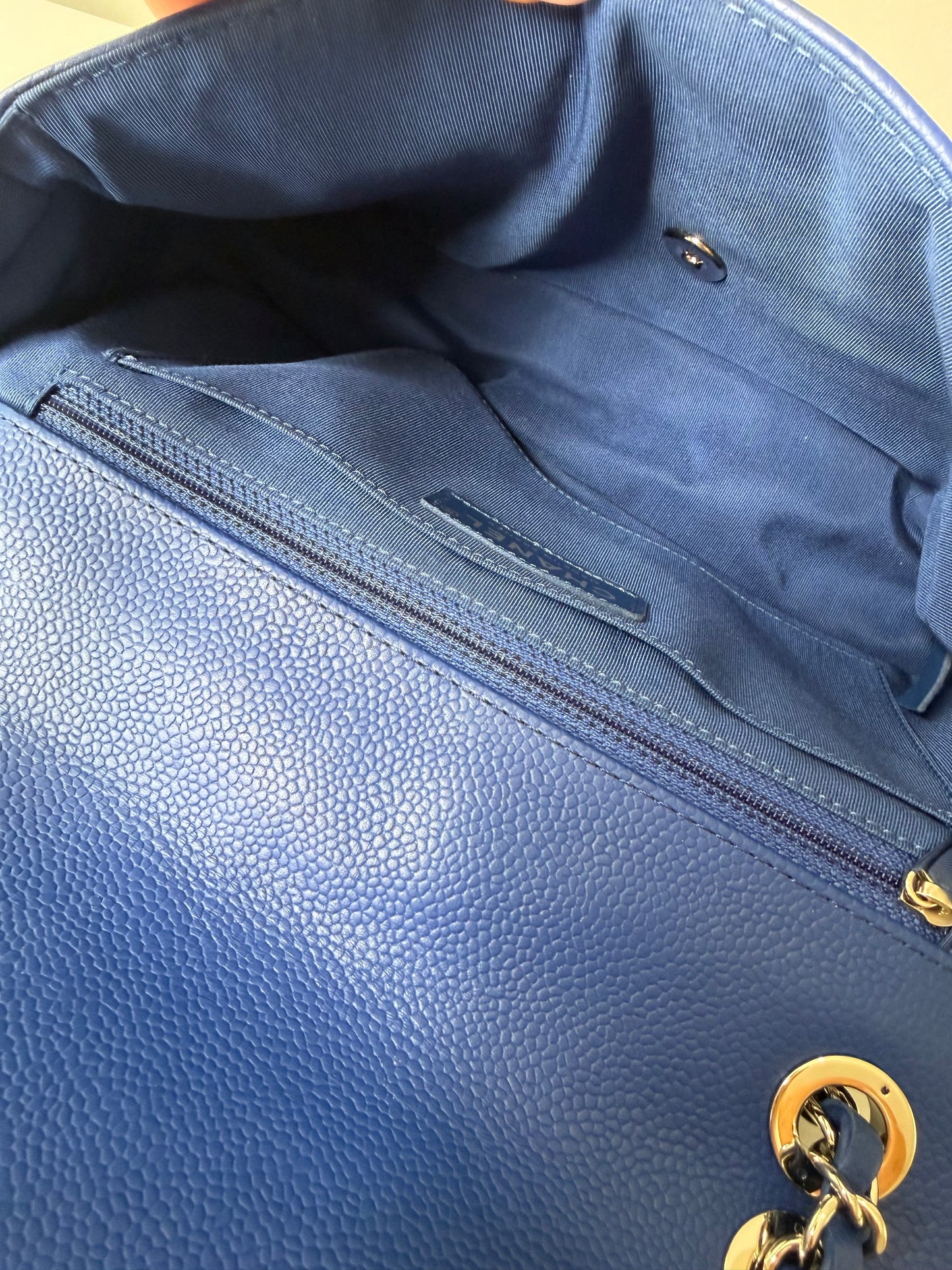 Chanel Caviar Chevron Single Flap Blue