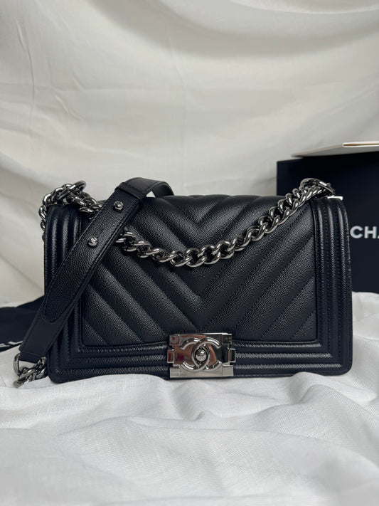 Chanel caviar Chevron boy medium SHW