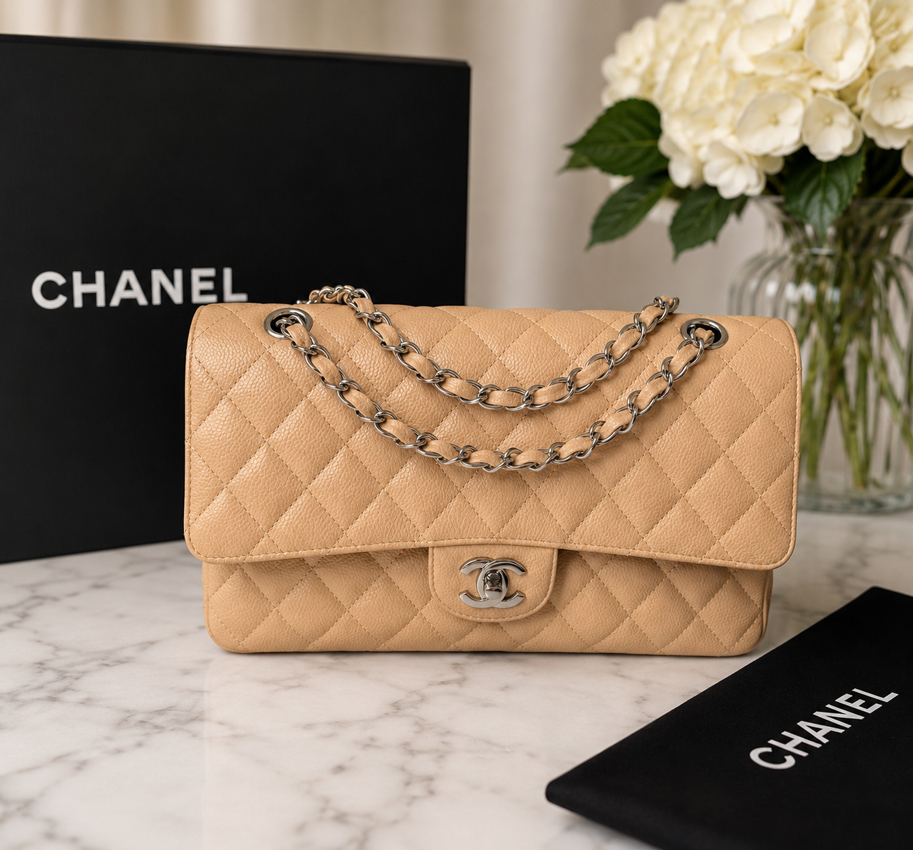 Chanel Caviar Medium Beige SHW