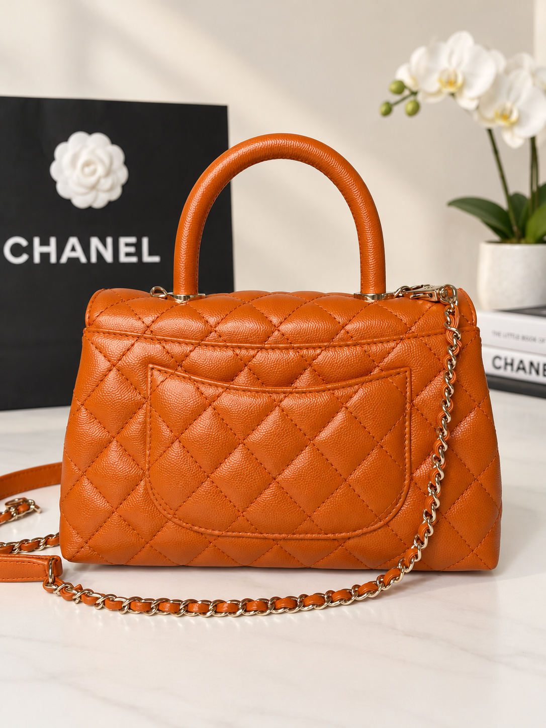 Chanel Caviar Coco Top Handle Carmel