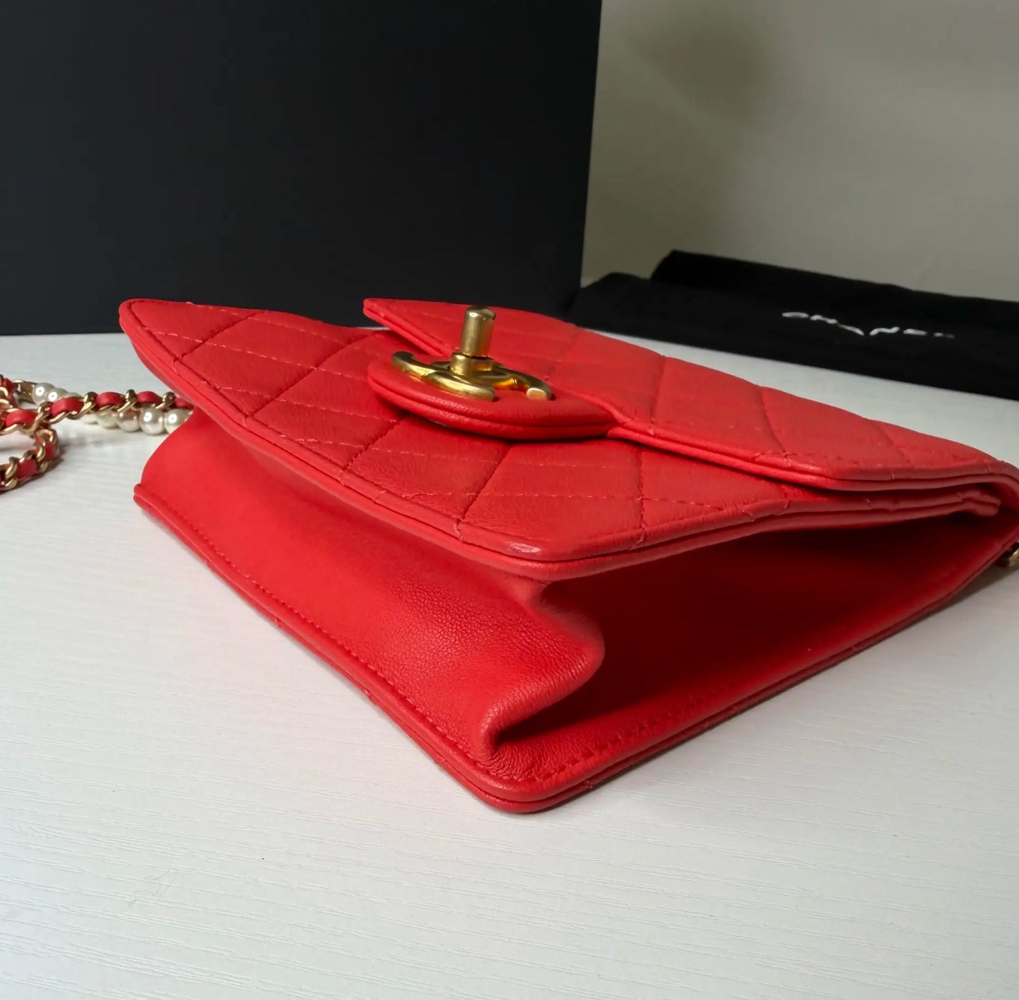 Chanel Red Pearl Quilted Lambskin Bag