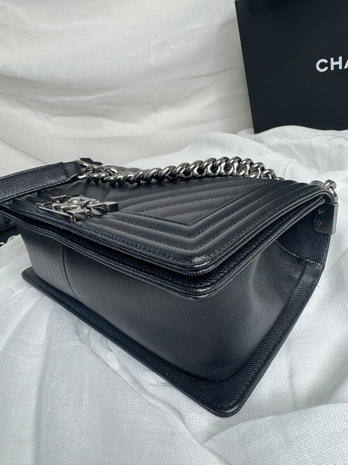 Chanel caviar Chevron boy medium SHW