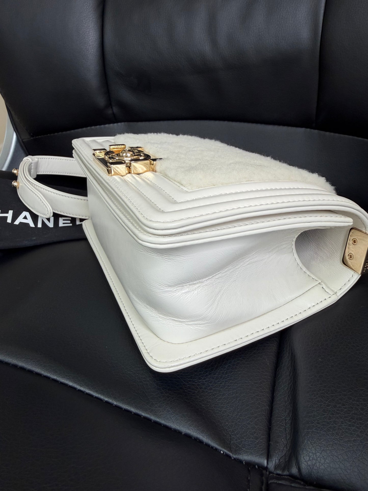 Chanel White Boy Small Shearling