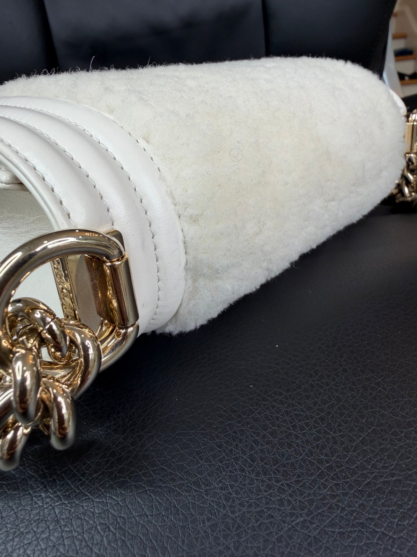 Chanel White Boy Small Shearling